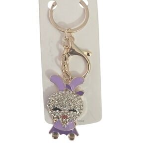 Cute Purple Bunny Rabbit Rhinestone Keychain Women Adorable Bag Charm Accessory